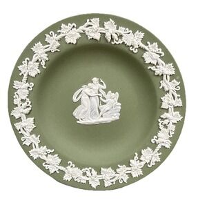 Wedgwood Sage Green Jasperware Vintage 4.5" Round Plate Made in England